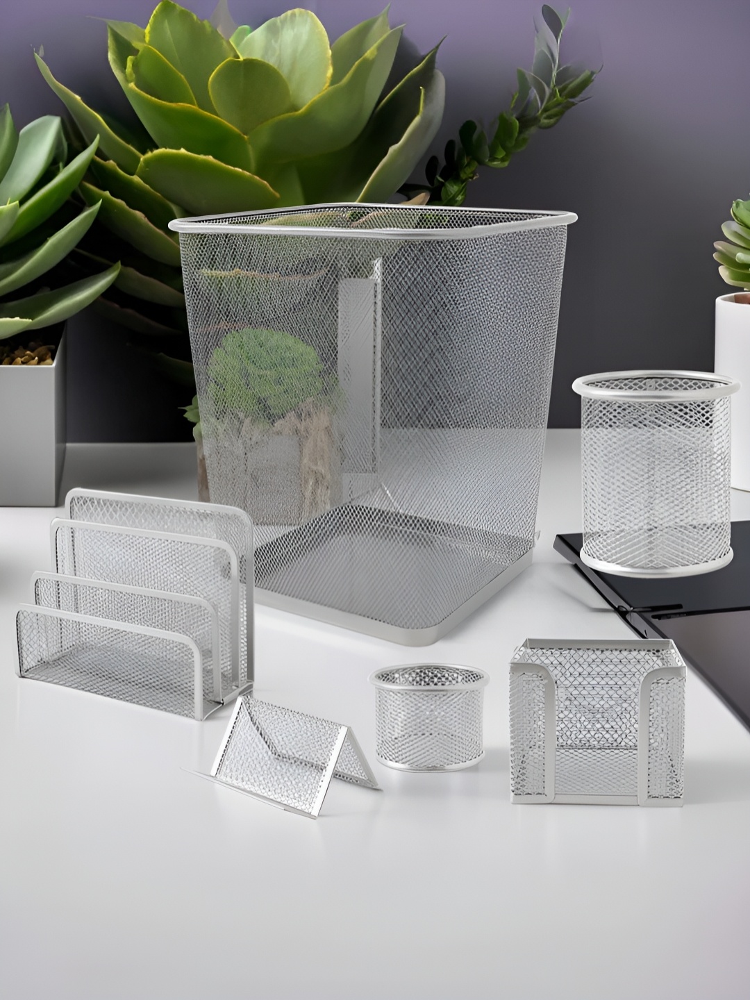 

UMAI Silver-Toned Set of 6 Regular Desk Organiser Organisers