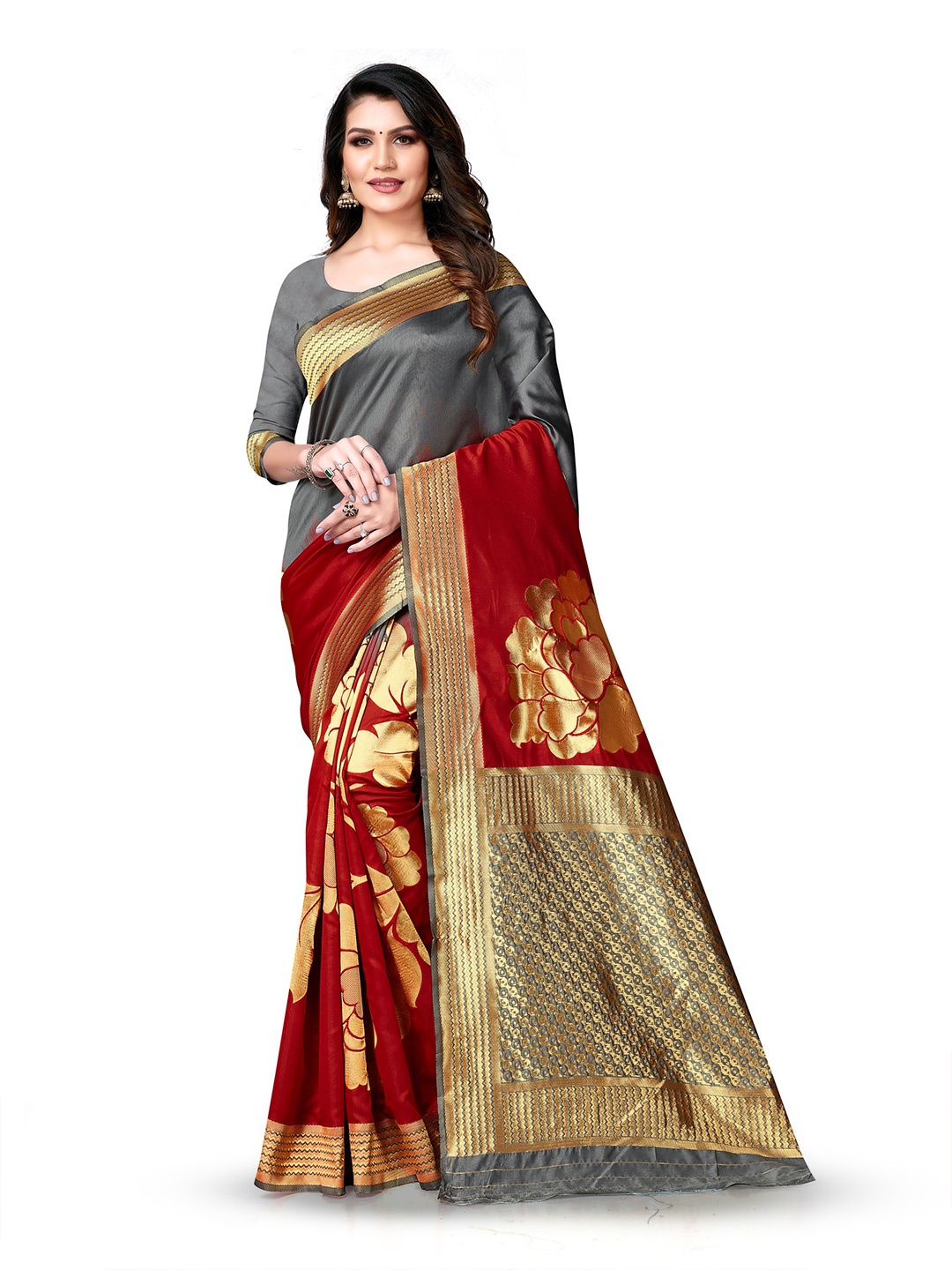 

Maroosh Woven Design Zari Saree With Blouse Piece, Grey