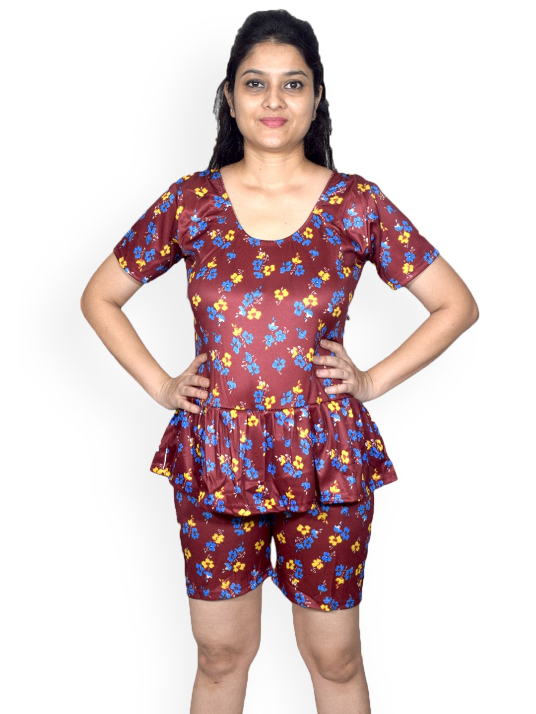 

Aqua Holic Women Floral Printed Round Neck Swimwear Suit, Maroon