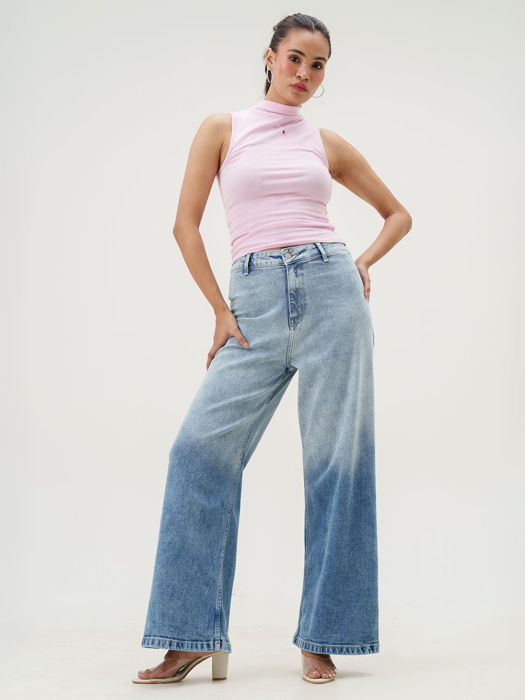 

FREAKINS Women Flared High-Rise Heavy Fade Stretchable Jeans, Blue