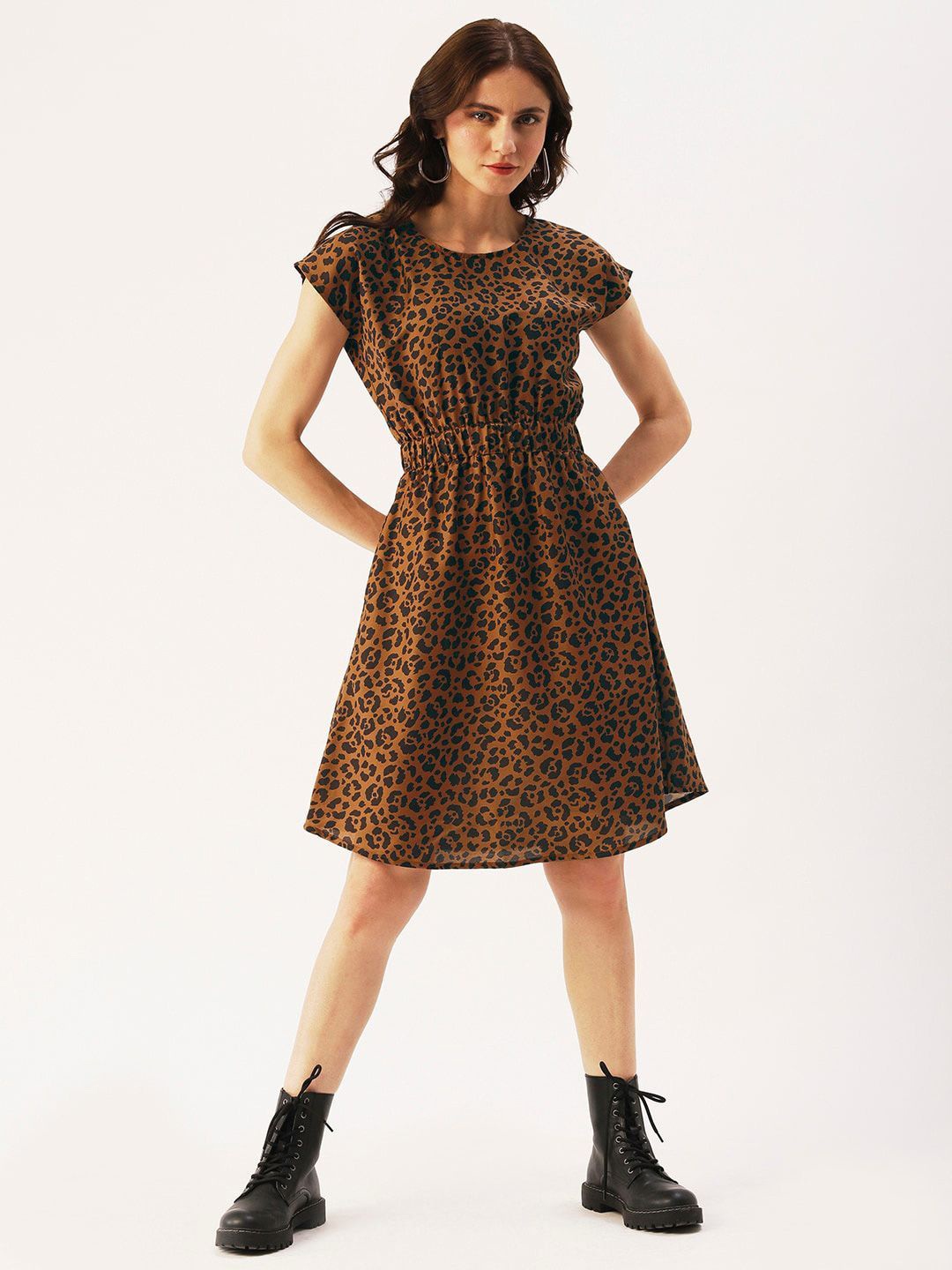 

DressBerry Glam Animal Print Fit & Flare Dress, Brown