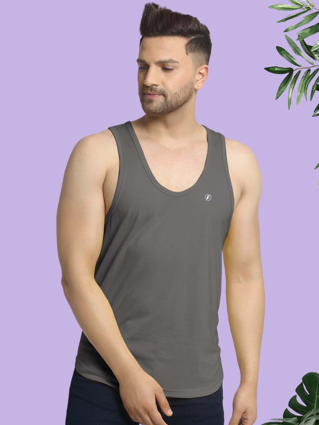 

Friskers Men Round Neck Innerwear Vest 230924C-41, Grey melange