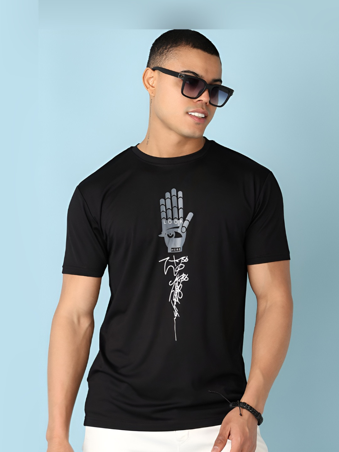 

V-Mart Men Graphic Printed Round Neck Cotton T-shirt, Black
