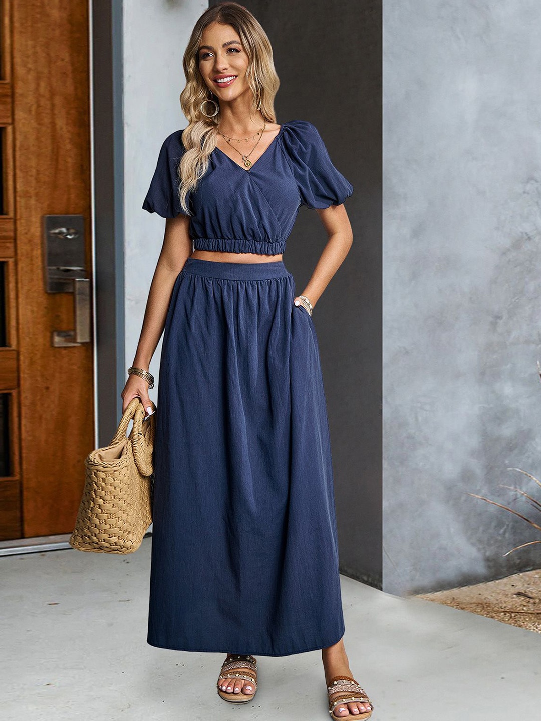 

StyleCast Women Cotton Top With Skirt Co-Ords, Blue