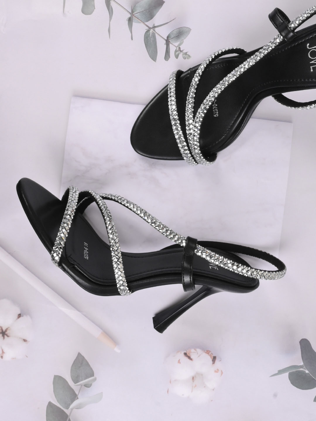 

Jove Women Embellished PU Party Slim Heeled Sandals, Black