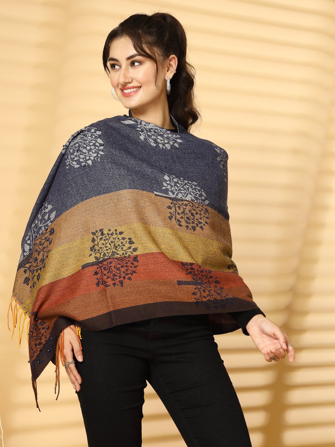 

Mafadeny Women Woven Design Stole, Blue