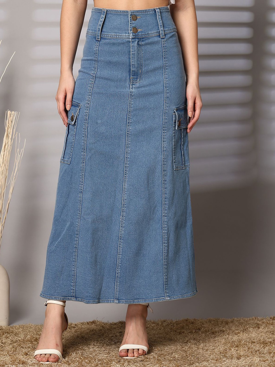 

plusS Women Denim A-Line Maxi Skirts, Blue