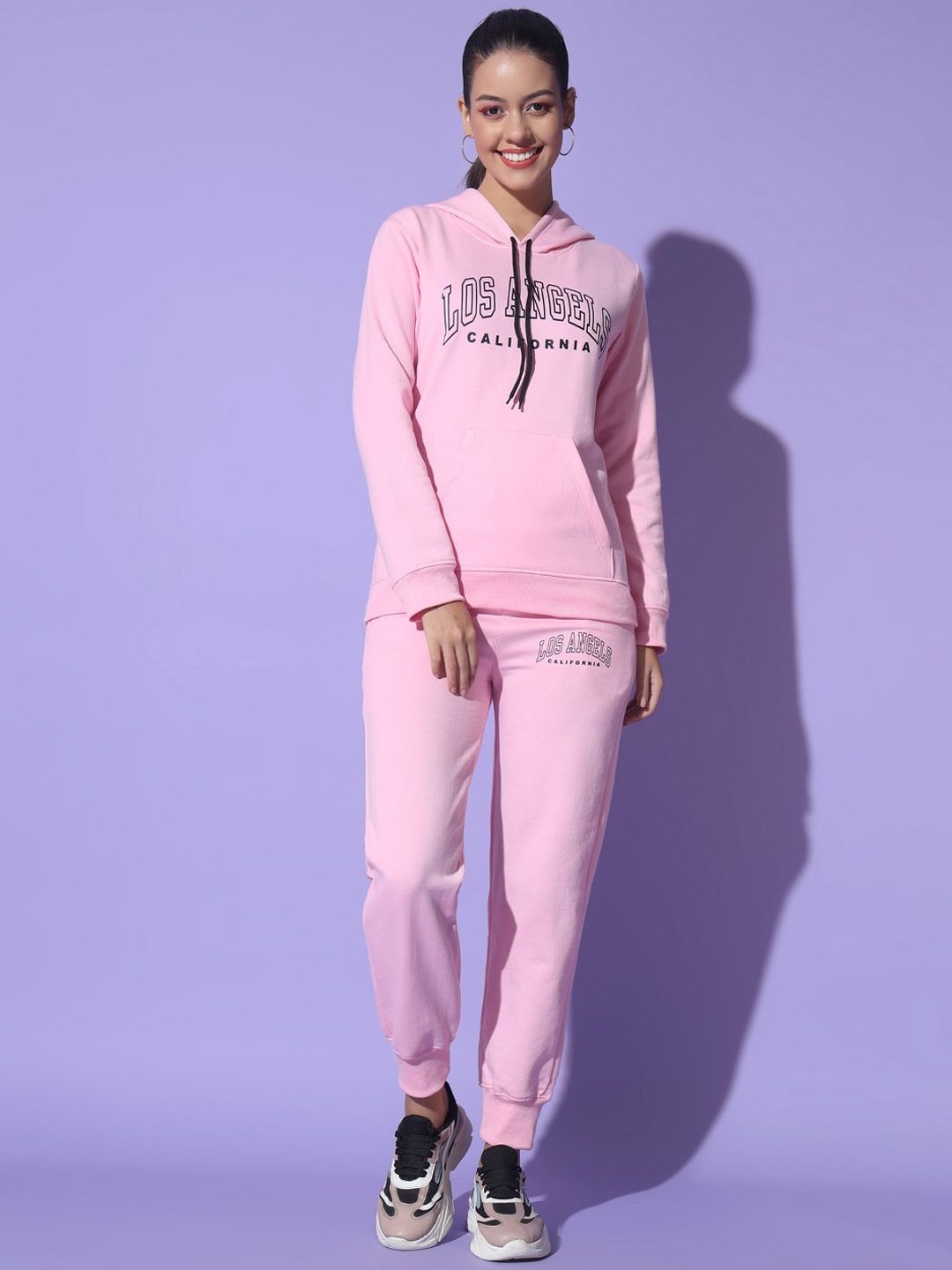 

GLITO Women Printed Long Sleeve Hooded Tracksuits, Pink