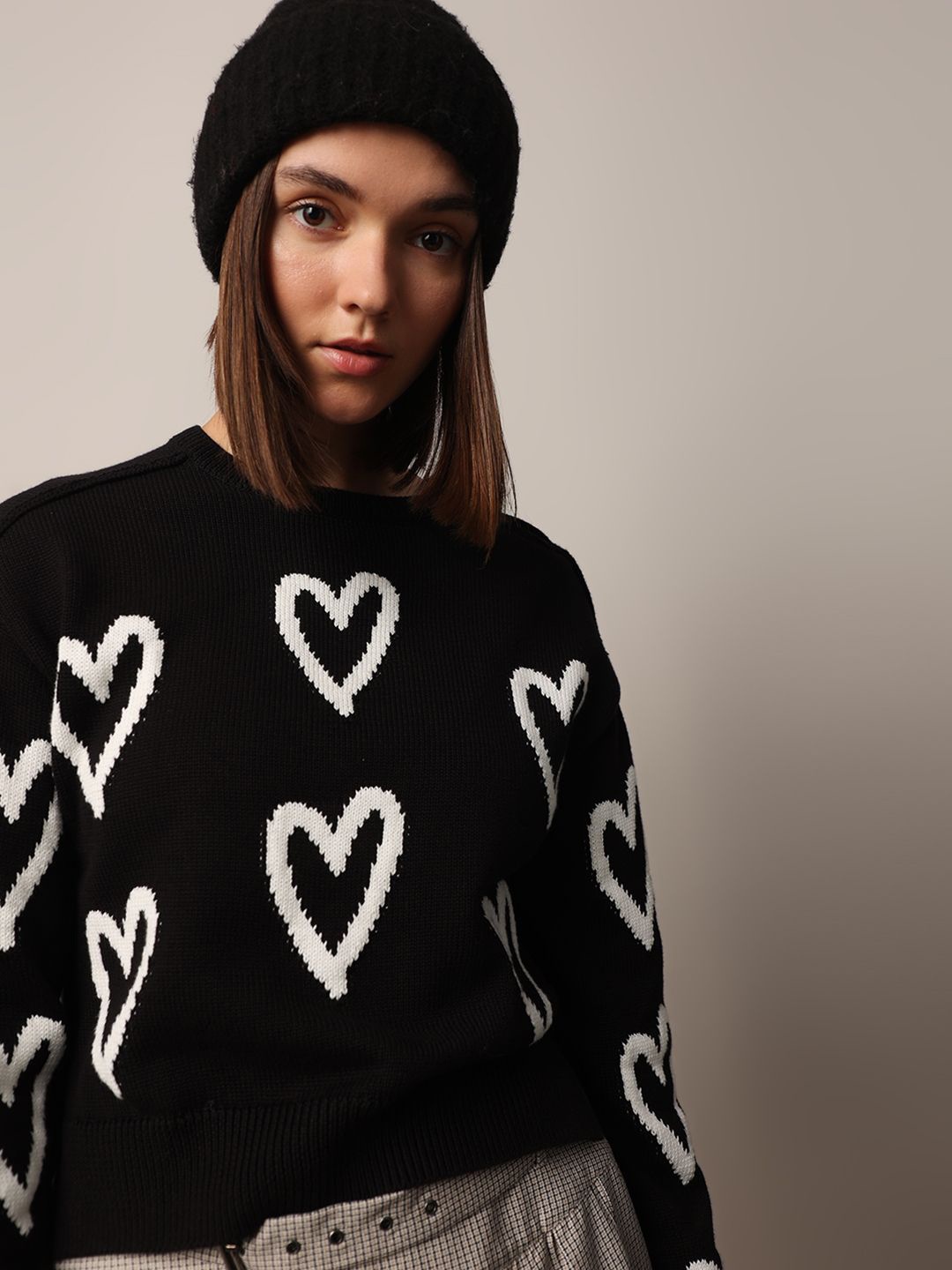 

ONLY Women Pure Cotton Printed Pullover, Black