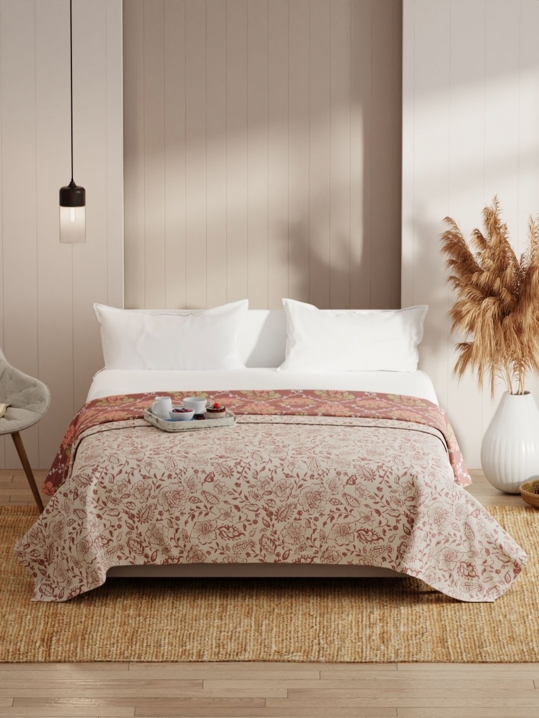 

KOPA Beige & Brown Floral Printed Microfiber AC Room 150 GSM Double Bed Dohar
