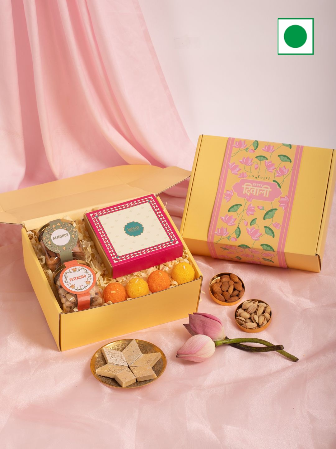 

Confetti Gifts 6-Pcs Dry Fruits Sweets With Candle & Greeting Card Gift Set, Yellow