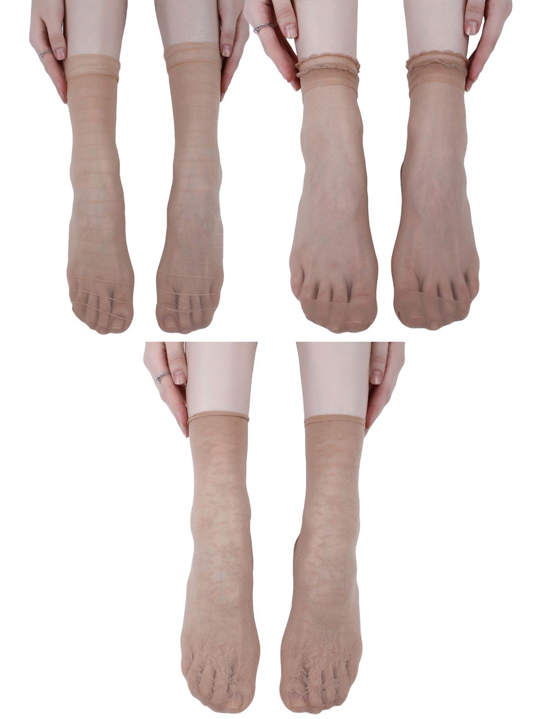 

N2S NEXT2SKIN Pack Of 3 Women Ankle Length Non-Thumb Transparent Socks, Beige