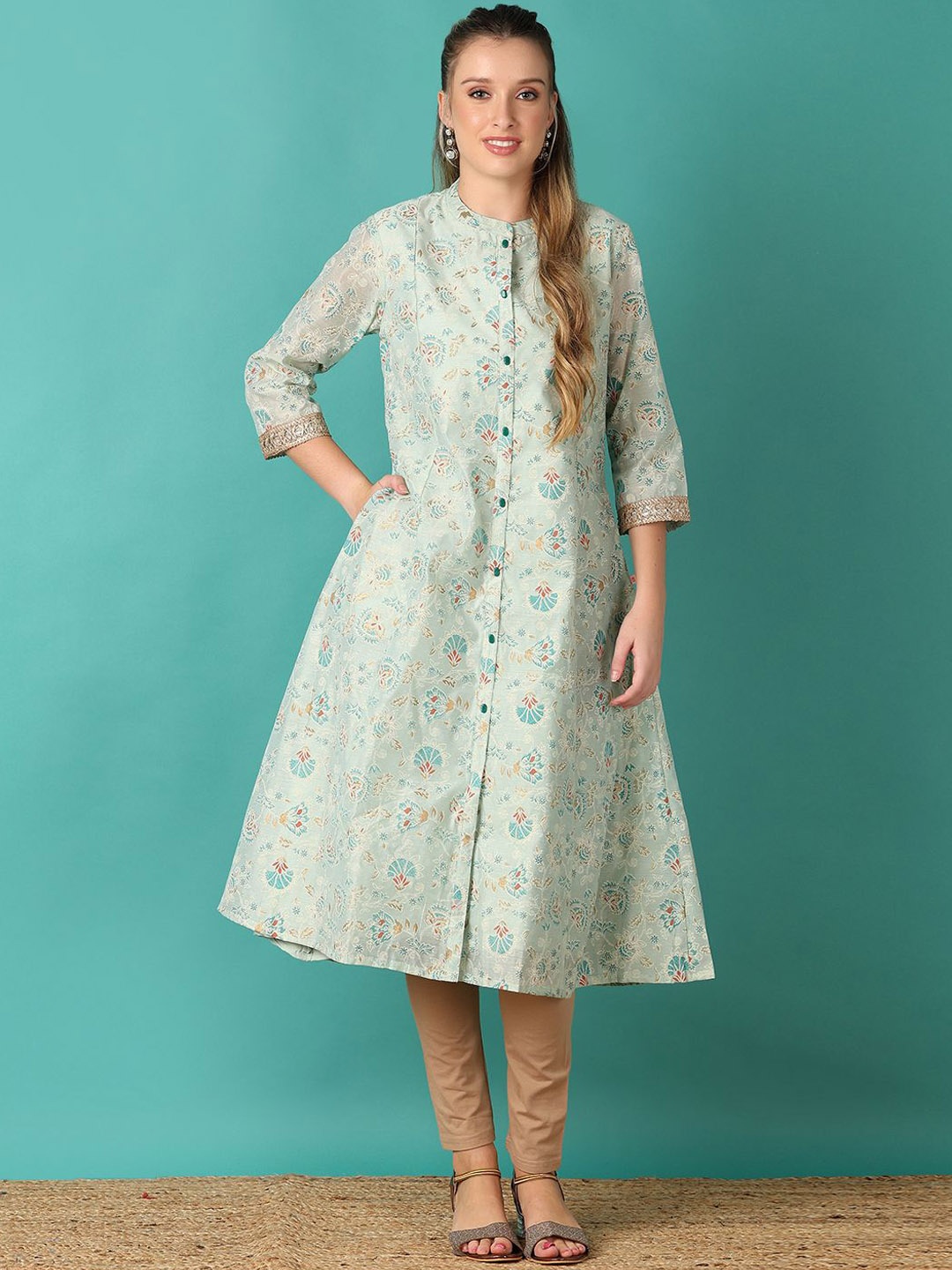 

V-Mart Women Printed A-Line Kurta, Turquoise blue