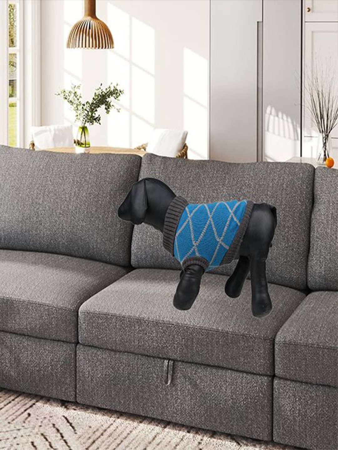

Lulala Turtle Neck Checked Dog Sweater, Blue