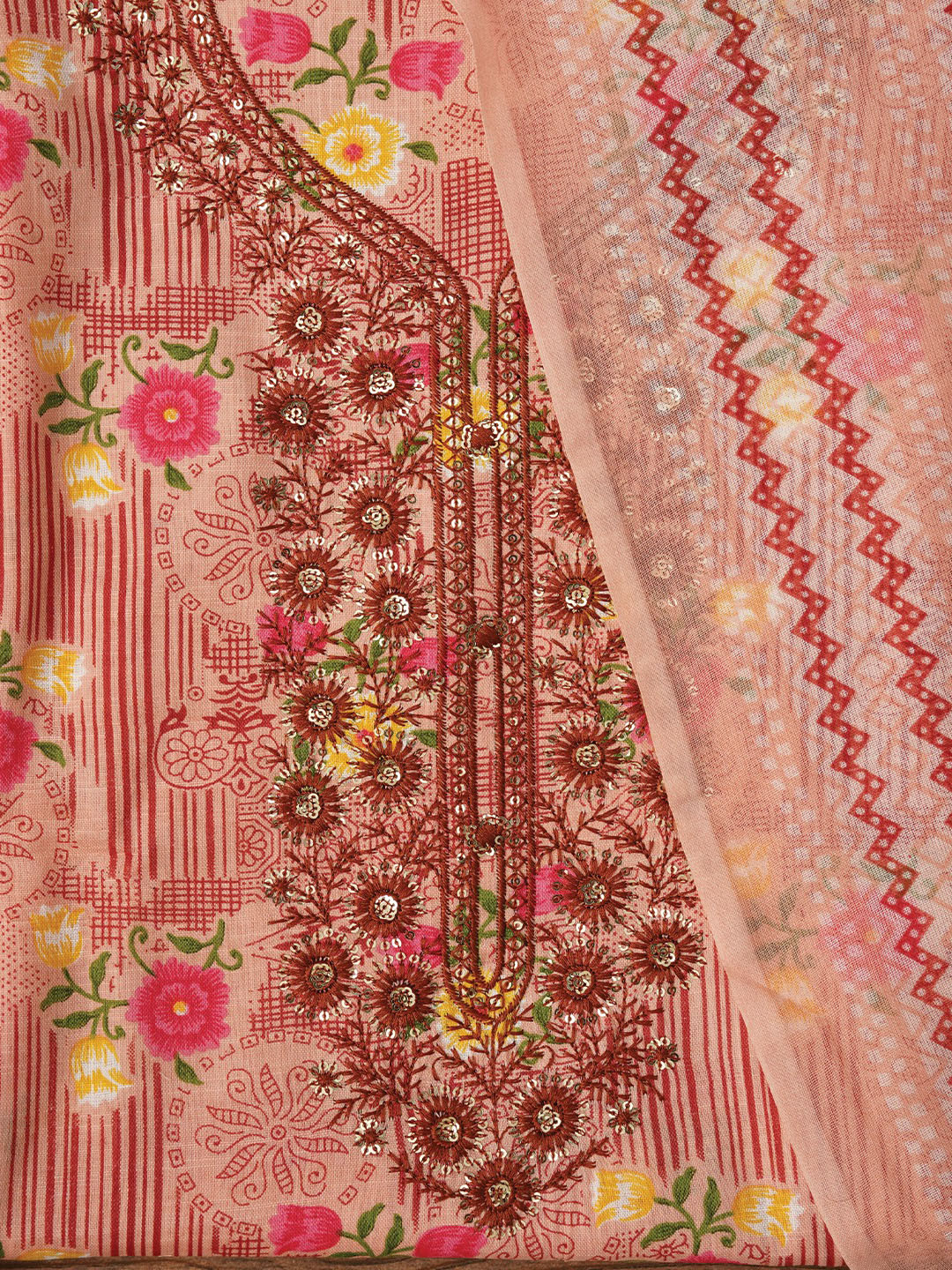 

Jaipur Kurti Women Unstitched Embroidered Cotton Dress Material With Dupatta, Pink