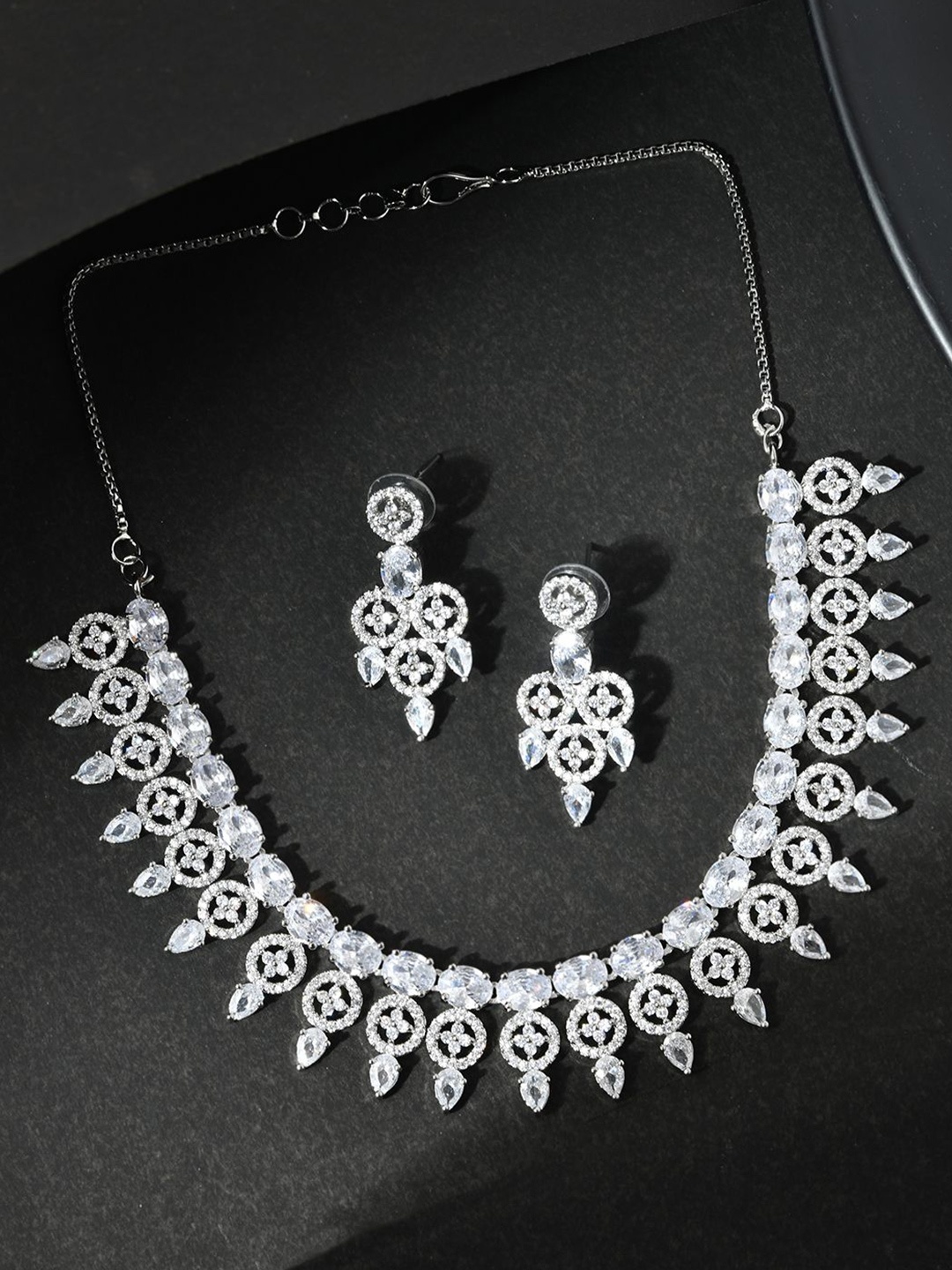 

Silvermerc Designs American Diamond Studded Jewellery Set, Silver
