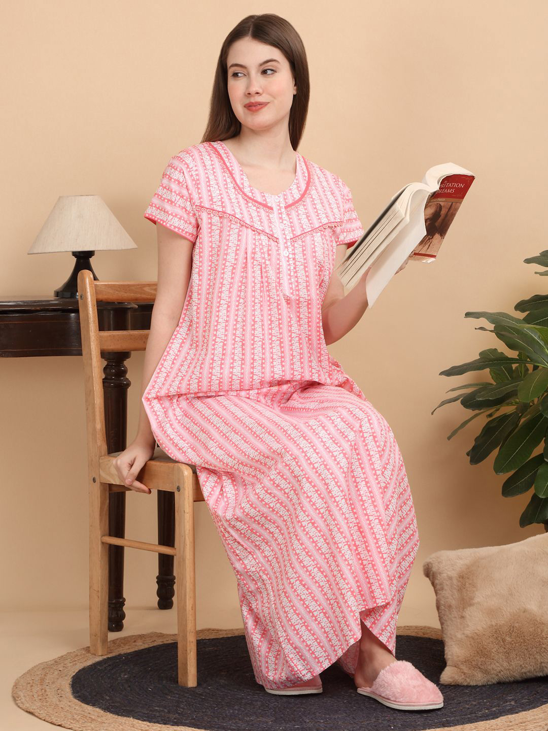 

Sweet Dreams WomenEveryday Pure Cotton Nightdress, Peach