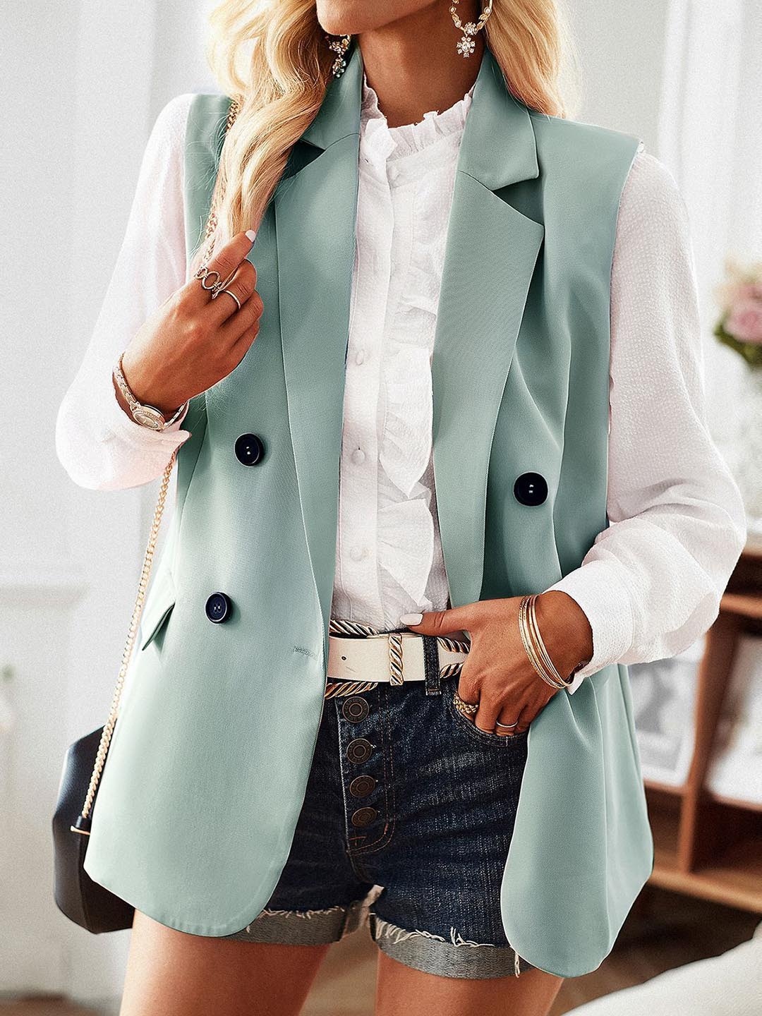 

StyleCast Women Lapel Collar Solid Casual Tailored Jacket, Green