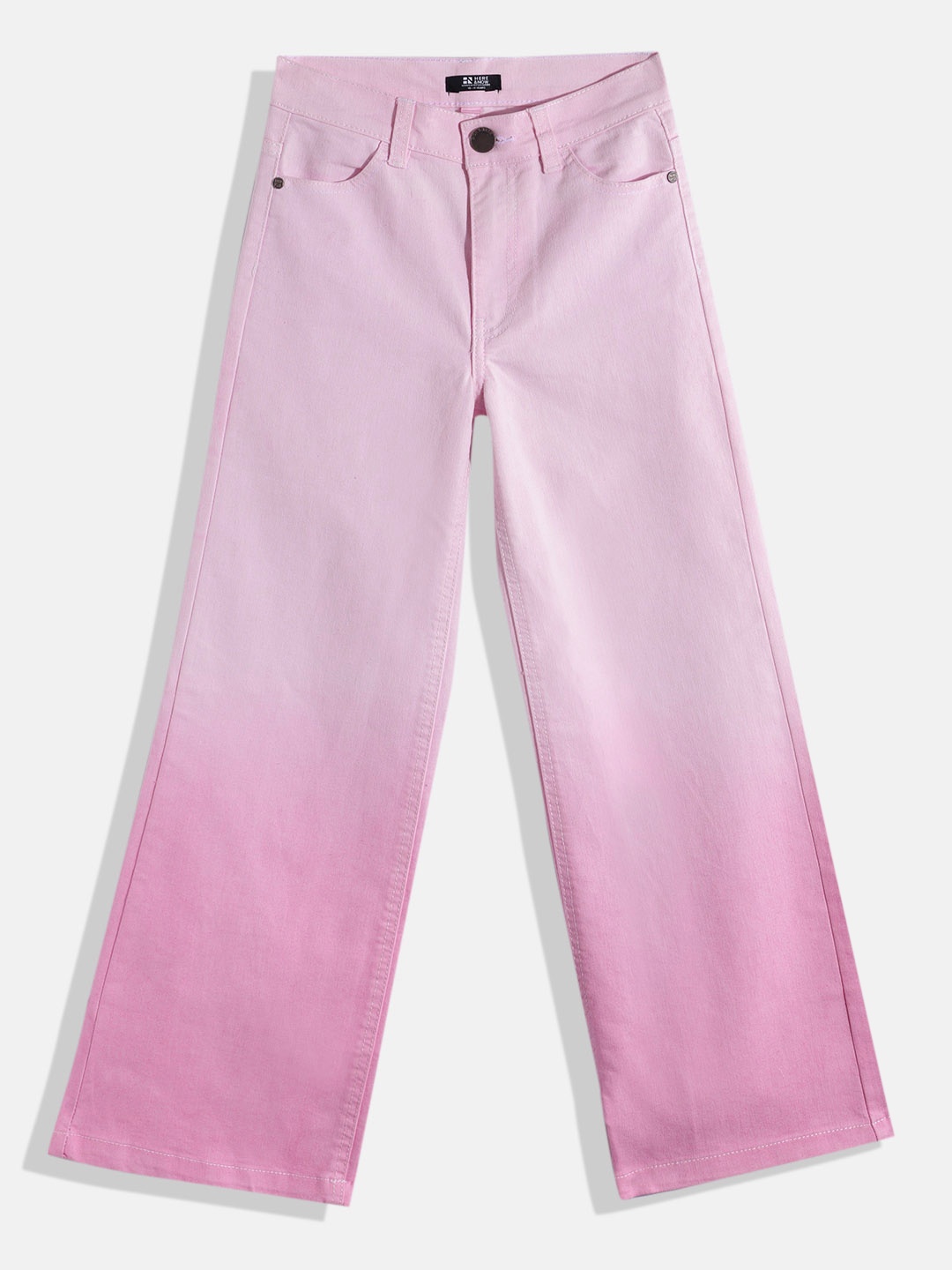 

HERE&NOW Girls Flared Heavy Fade Ombre Stretchable Jeans, Pink