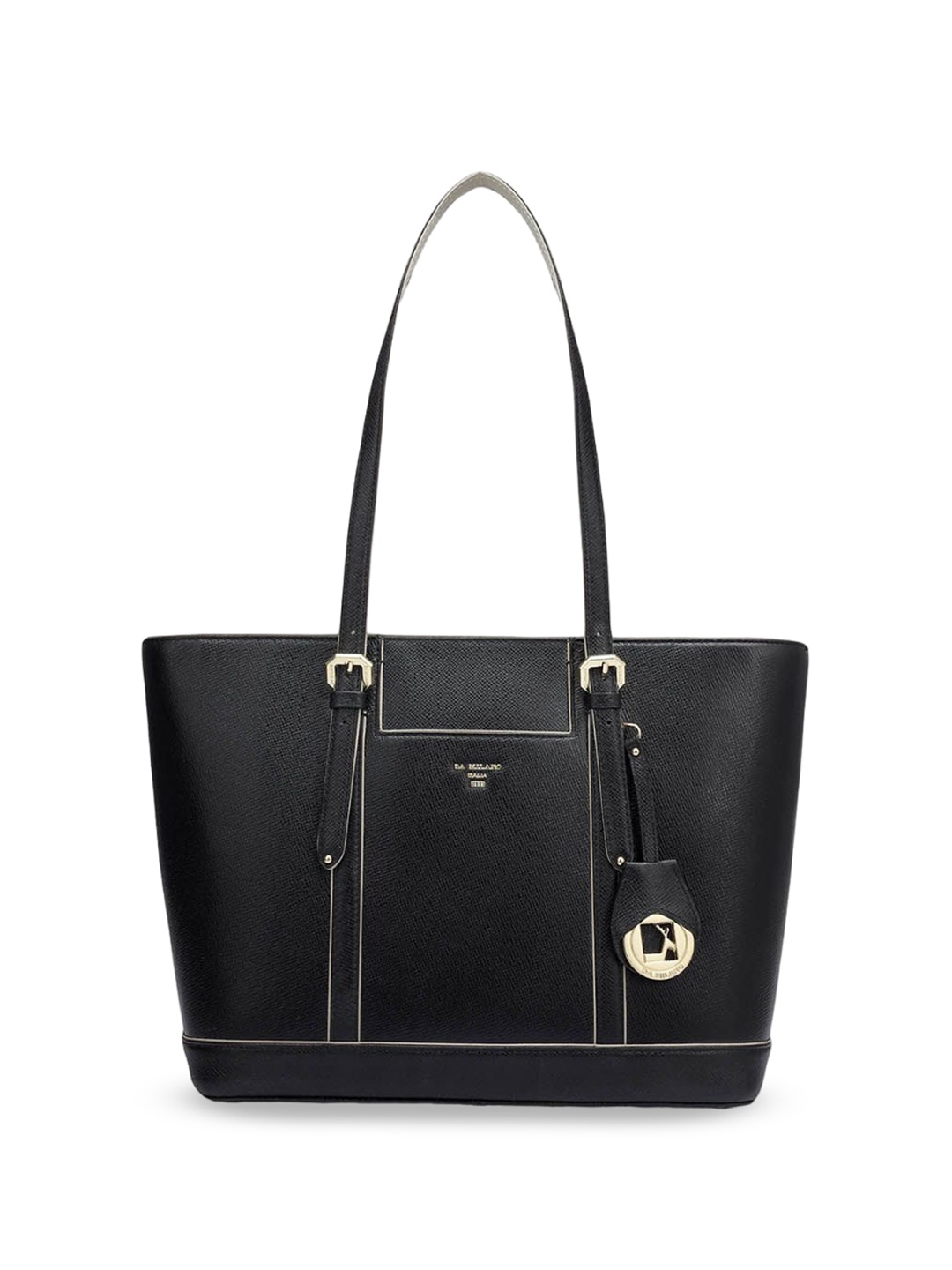 

Da Milano Women Textured Leather Shoulder Bag, Black