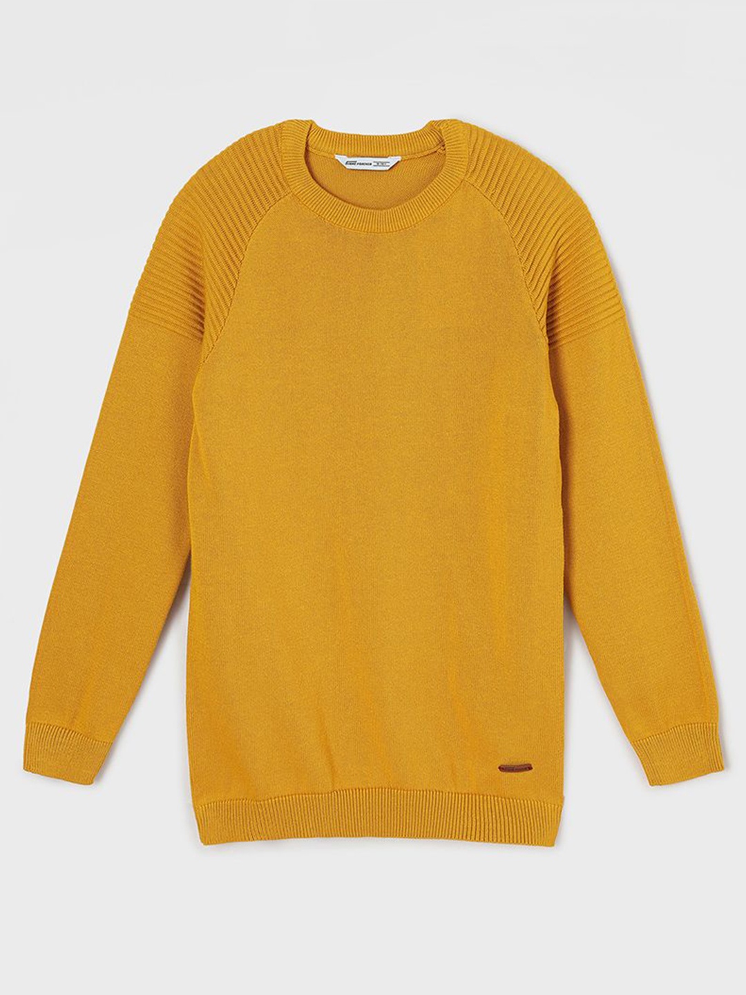 

Fame Forever by Lifestyle Boys Ribbed Self Design Round Neck Cotton Pullover Sweater, Mustard