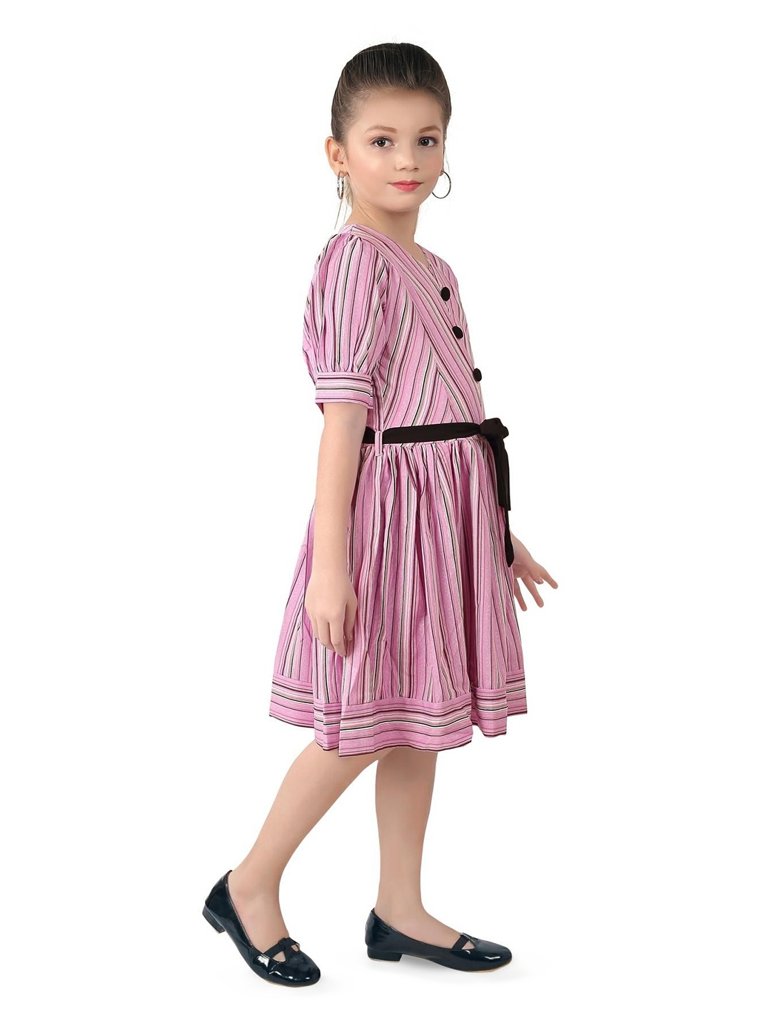 

Tiny Girl Print Puff Sleeve Fit & Flare Dress, Pink