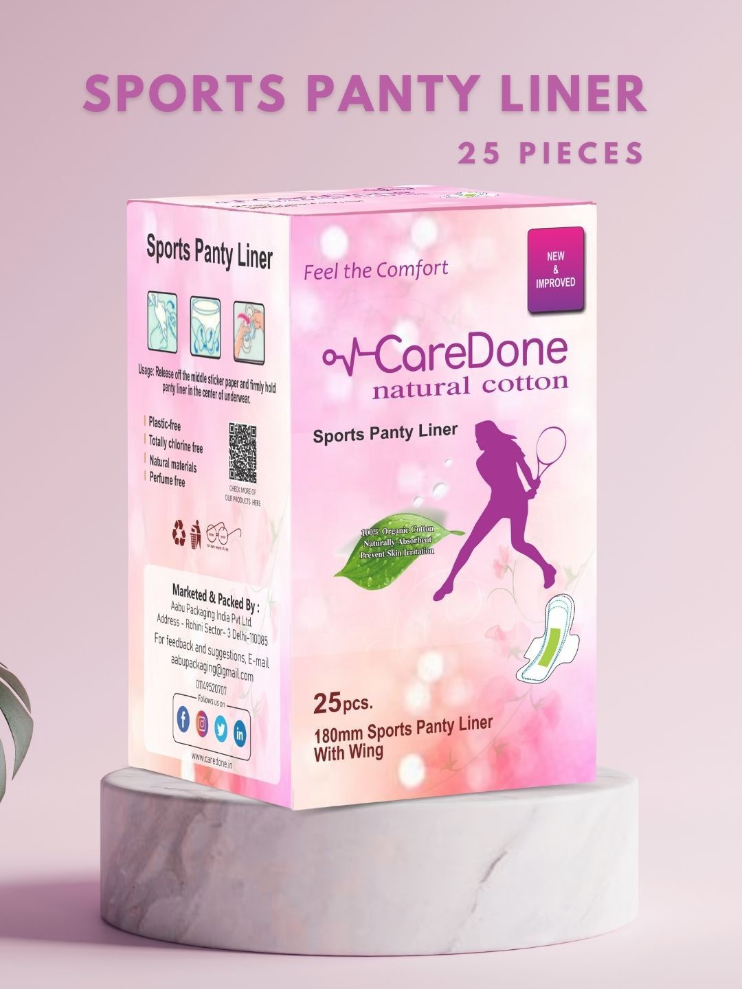 

CareDone Ultra Thin Sports Panty Liners - 25Pcs, White