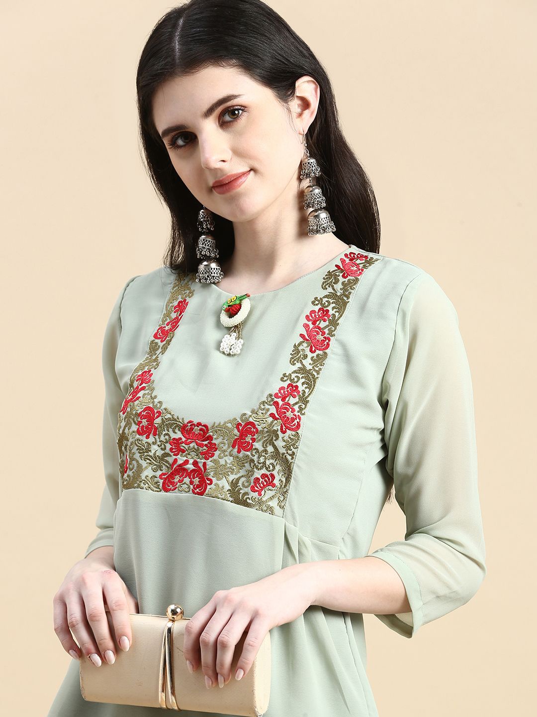 

GRANTH FASHION Women Floral Printed Round Neck Top, Green