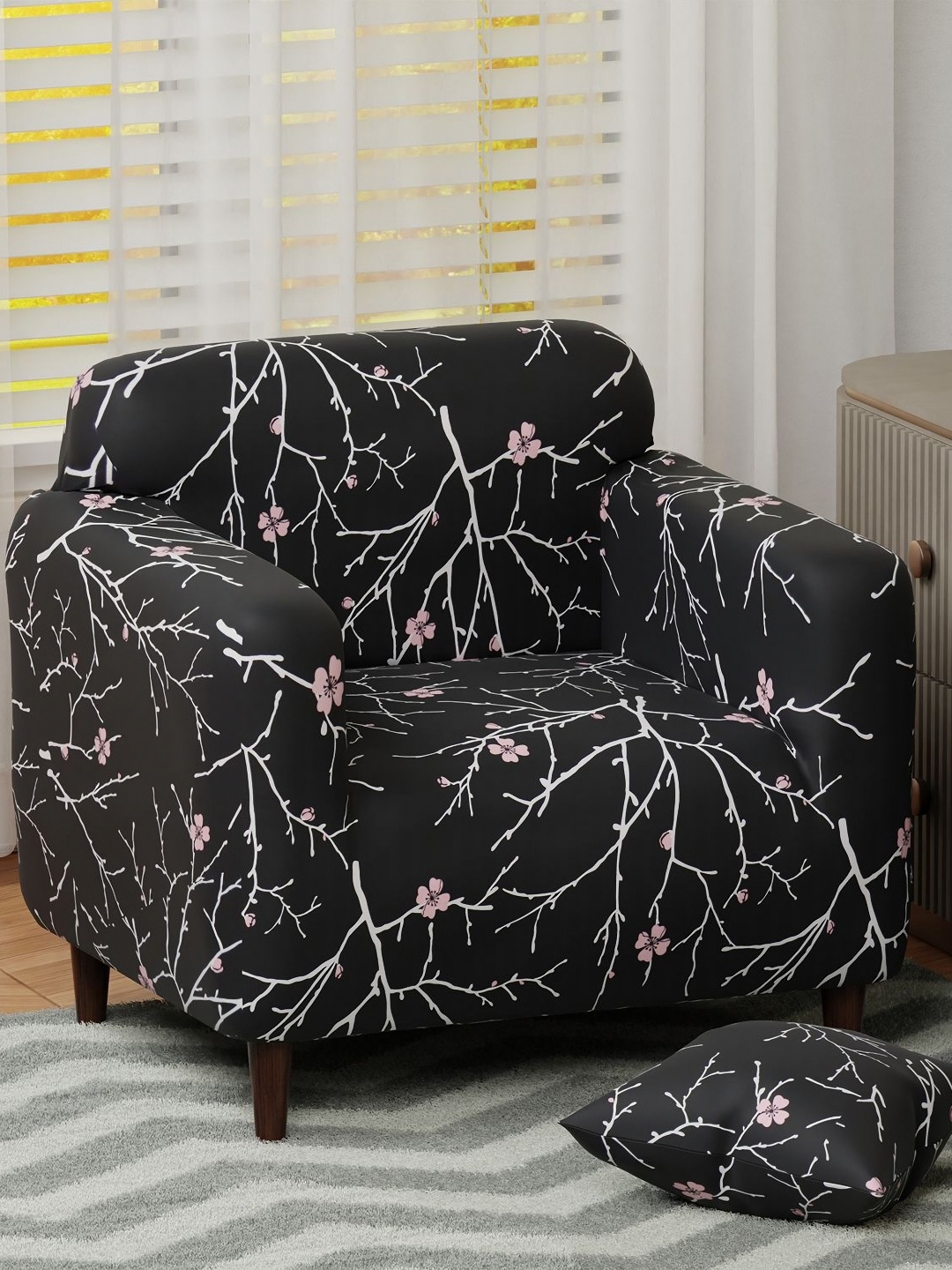 

Lukzer Black & White Printed Sofa Cover With Arms