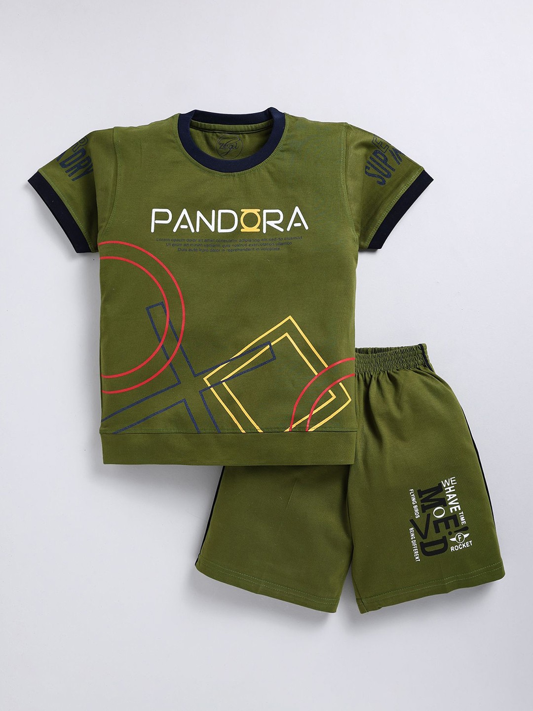 

Zeal Boys Printed Pure Cotton T-shirt with Shorts, Green