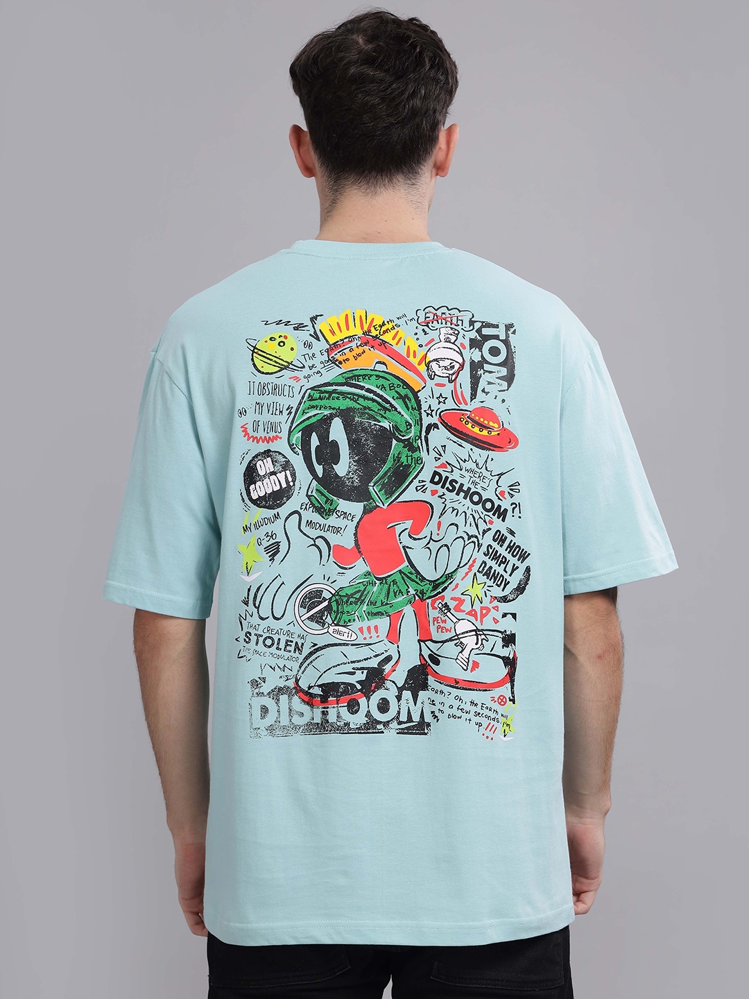 

TOMHIDDLE Men Graphic Printed Round Neck Cotton Oversized T-shirt, Blue