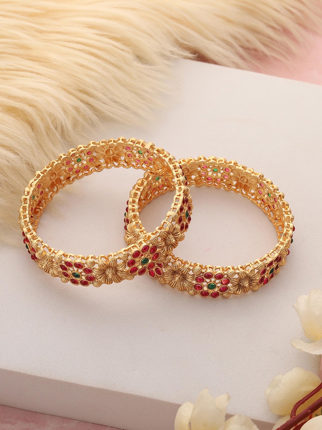 

Styled Diva Set Of 2 Gold Plated Stone Studded Bangles