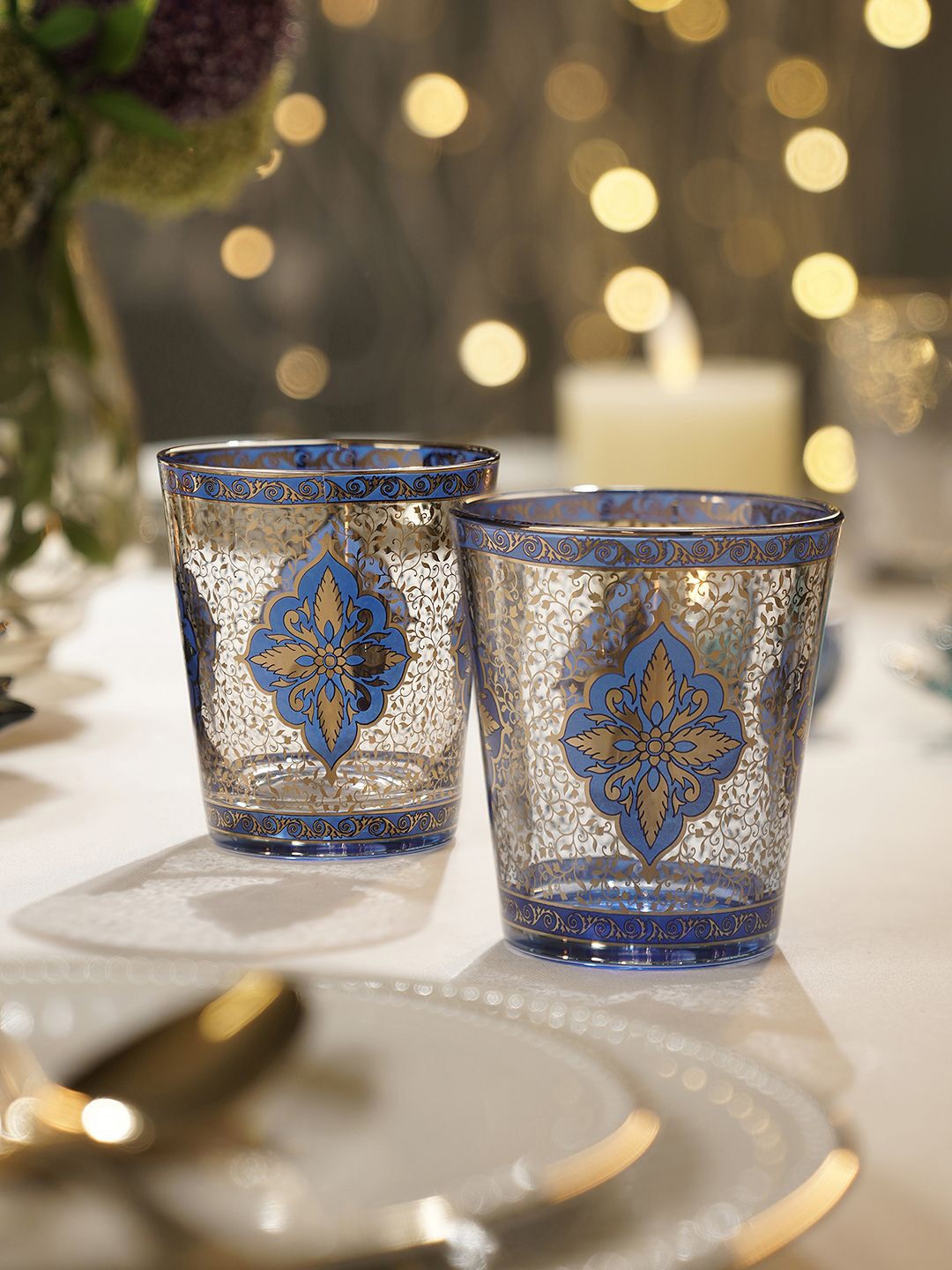 

Pure Home and Living Blue & Transparent 2 Pieces Glass Water Glasses