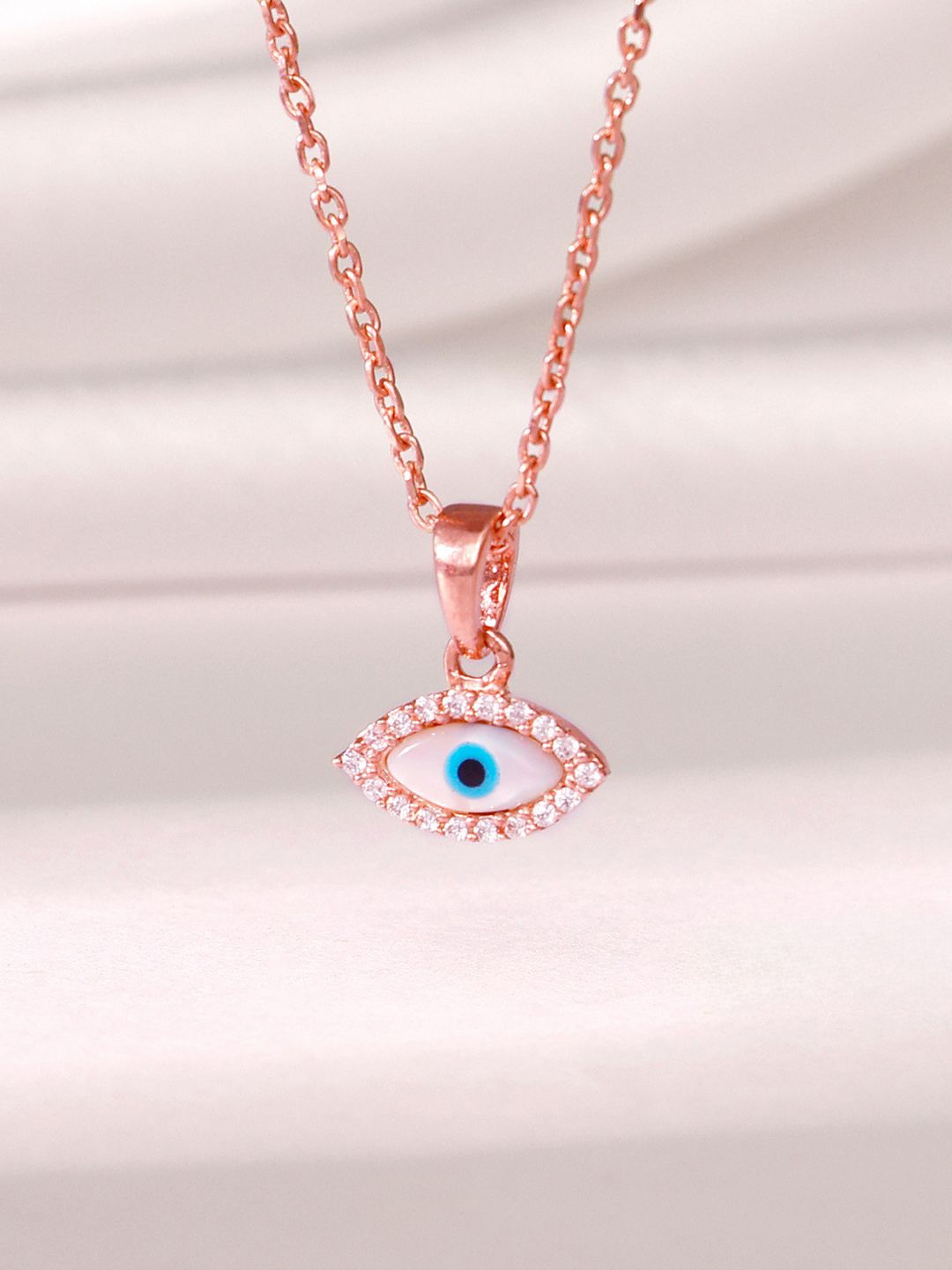 

GIVA 925 Sterling Silver Rose Gold-Plated Stone Studded Evil Eye Pendant with Chain