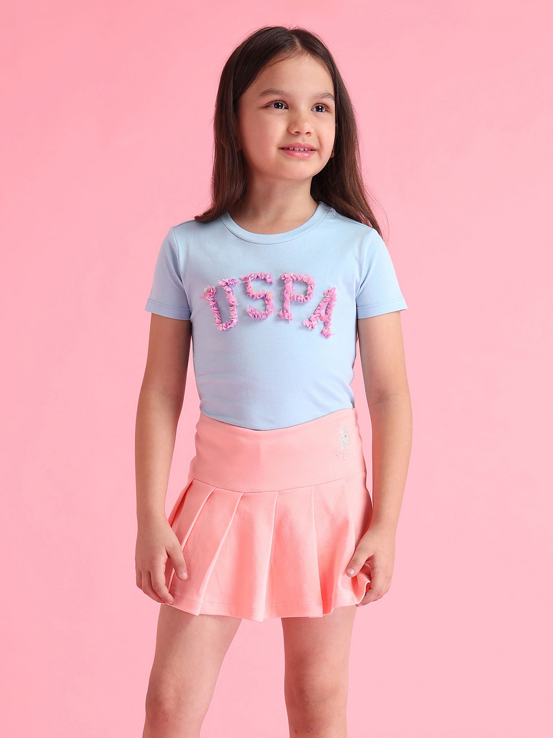 

U.S. Polo Assn. Kids Girls Cotton Pleated Skort Mini Skirt, Pink