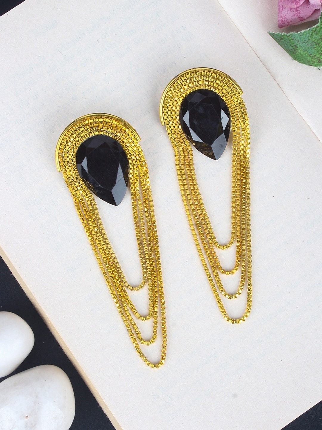 

KPOP Gold-Plated Contemporary Rhinestone Studded Drop Earrings