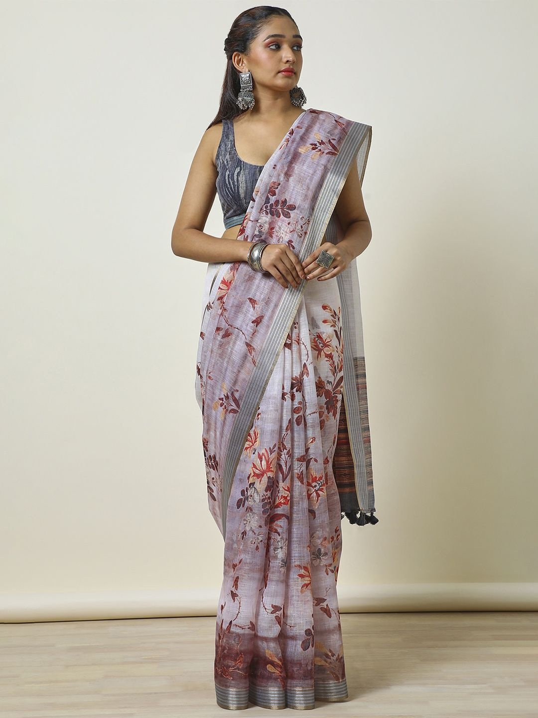 

Soch Floral Printed Zari with Tassels Kota Saree, Red