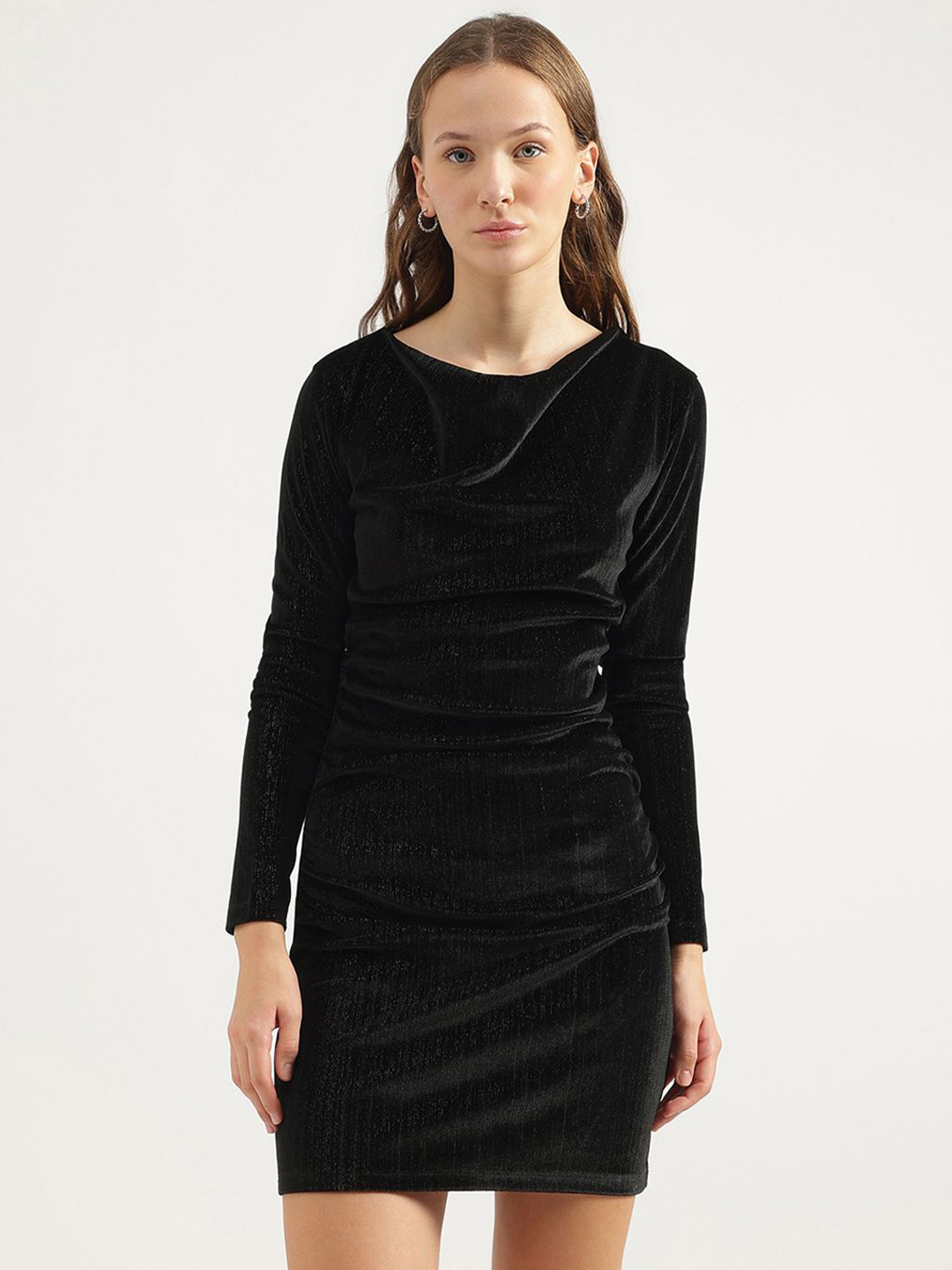 

United Colors of Benetton Solid Cowl Neck Bodycon Dress, Black