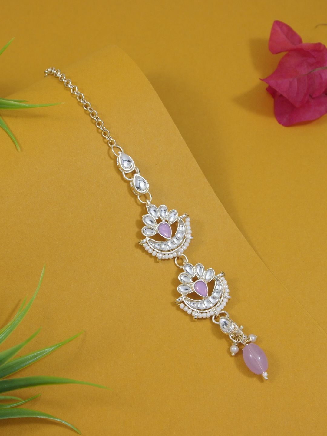 

I Jewels Gold-Plated Kundan & Pearl Maang Tikka