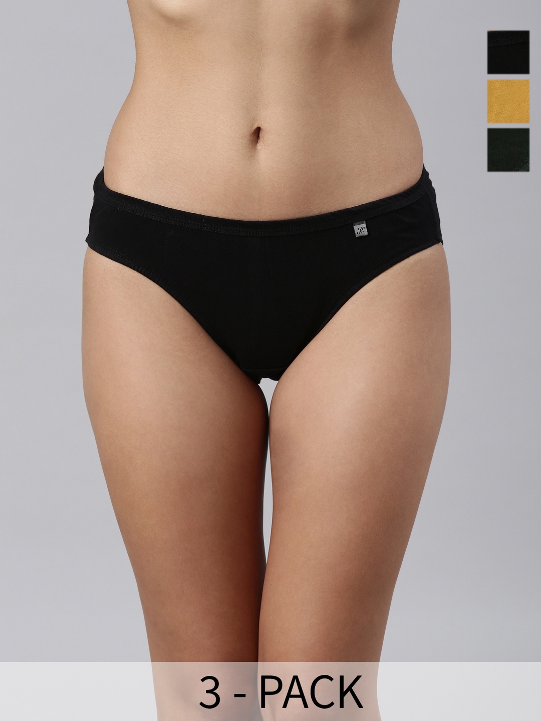 

Kryptic Pack Of 3 Mid Rise Pure Cotton Bikini BriefsKRWBR608_601_605_R4, Green