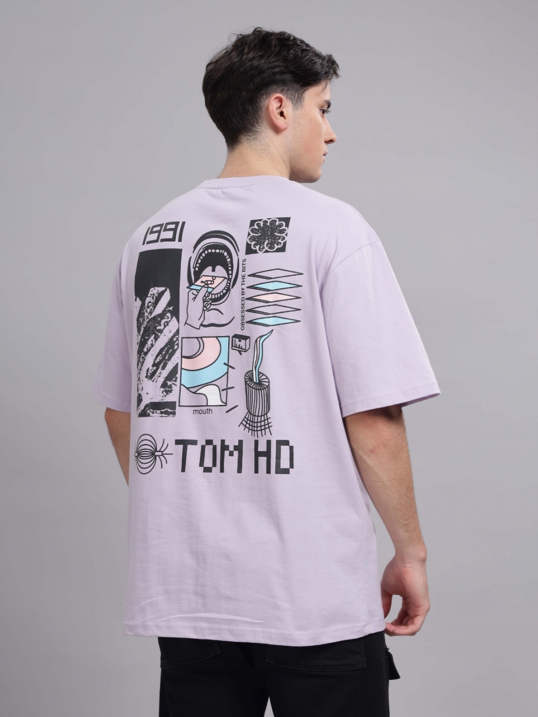 

TOMHIDDLE Men Graphic Printed Round Neck Cotton T-shirt, Violet