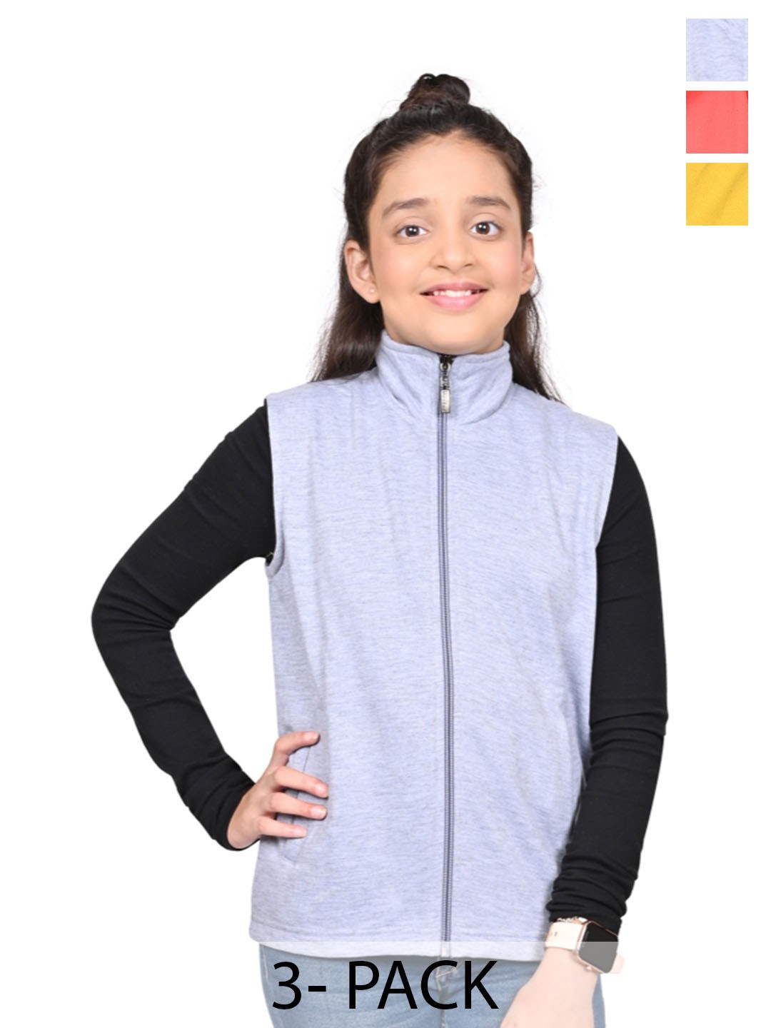 

BAESD Girls Pack Of 3 Mock Collar Solid Fleece Casual Open Front Jackets, Grey