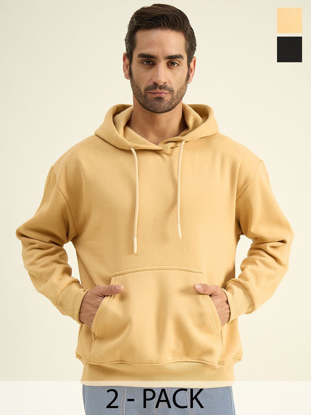 

COLOR CAPITAL Unisex Pack Of 2 Solid Hood Cotton Pullover Sweatshirts, Yellow