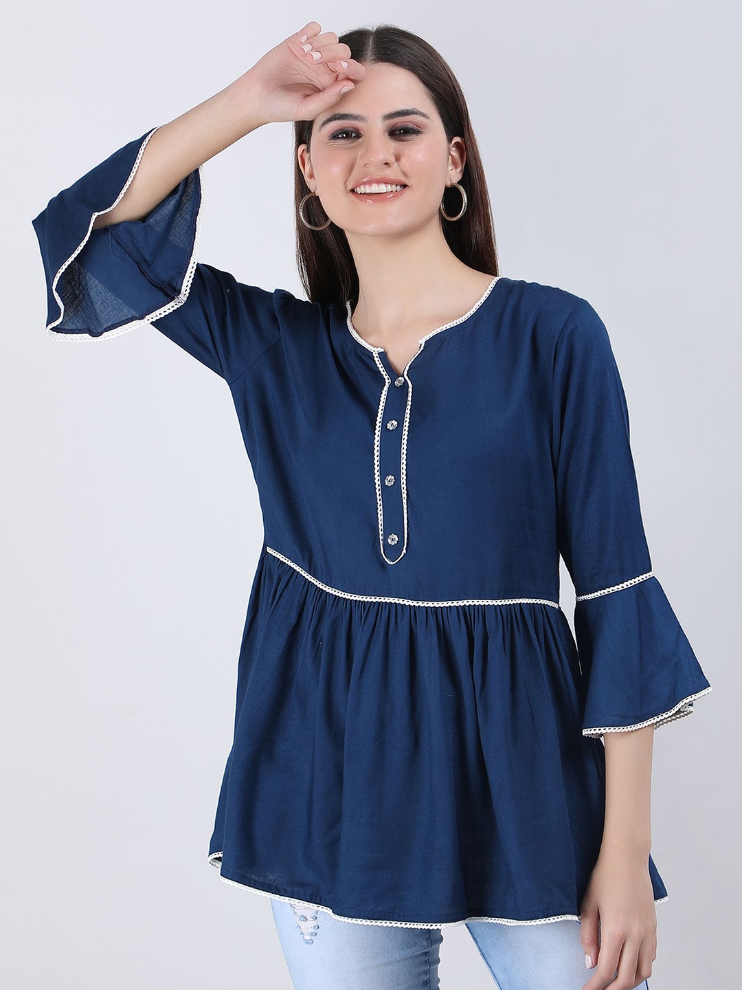 

VAPPSYAM Women Solid Round Neck Top, Blue