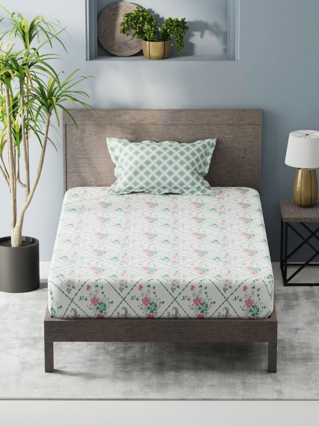 

KOPA White & Pink Floral 200 TC Single Bedsheet with 1 Pillow Covers