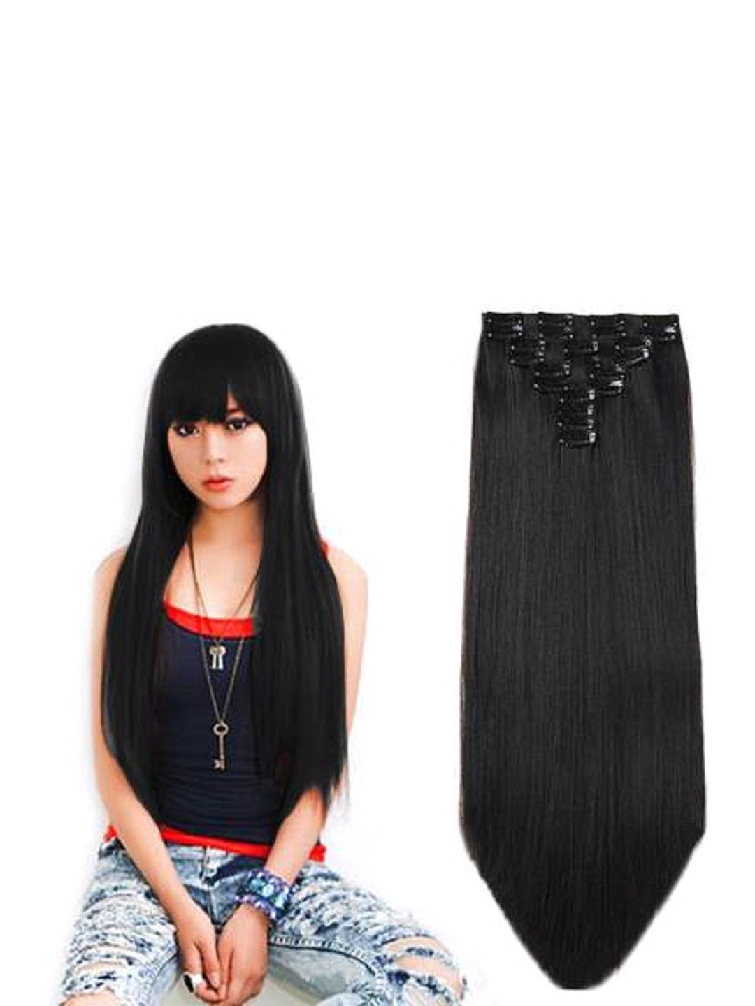 

HAVEREAM Clip-In Straight Locks Hair Extension - Black - 24 Inch