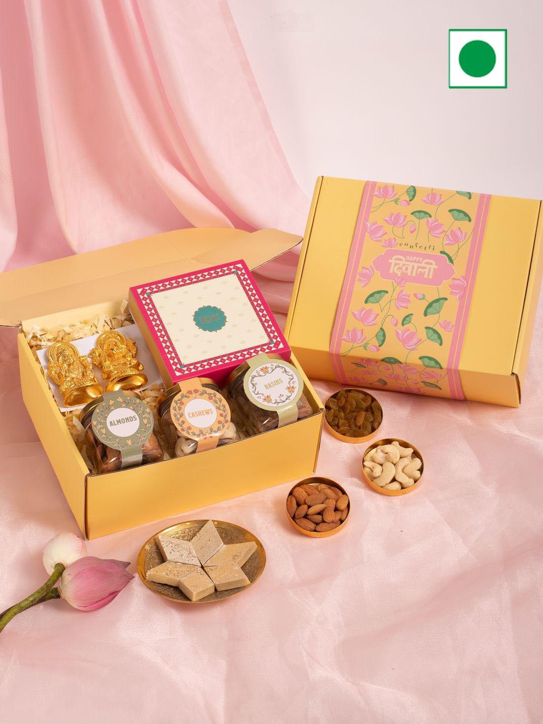 

Confetti Gifts Set of 7 Assorted Dry Fruits Diwali Gifts, Yellow
