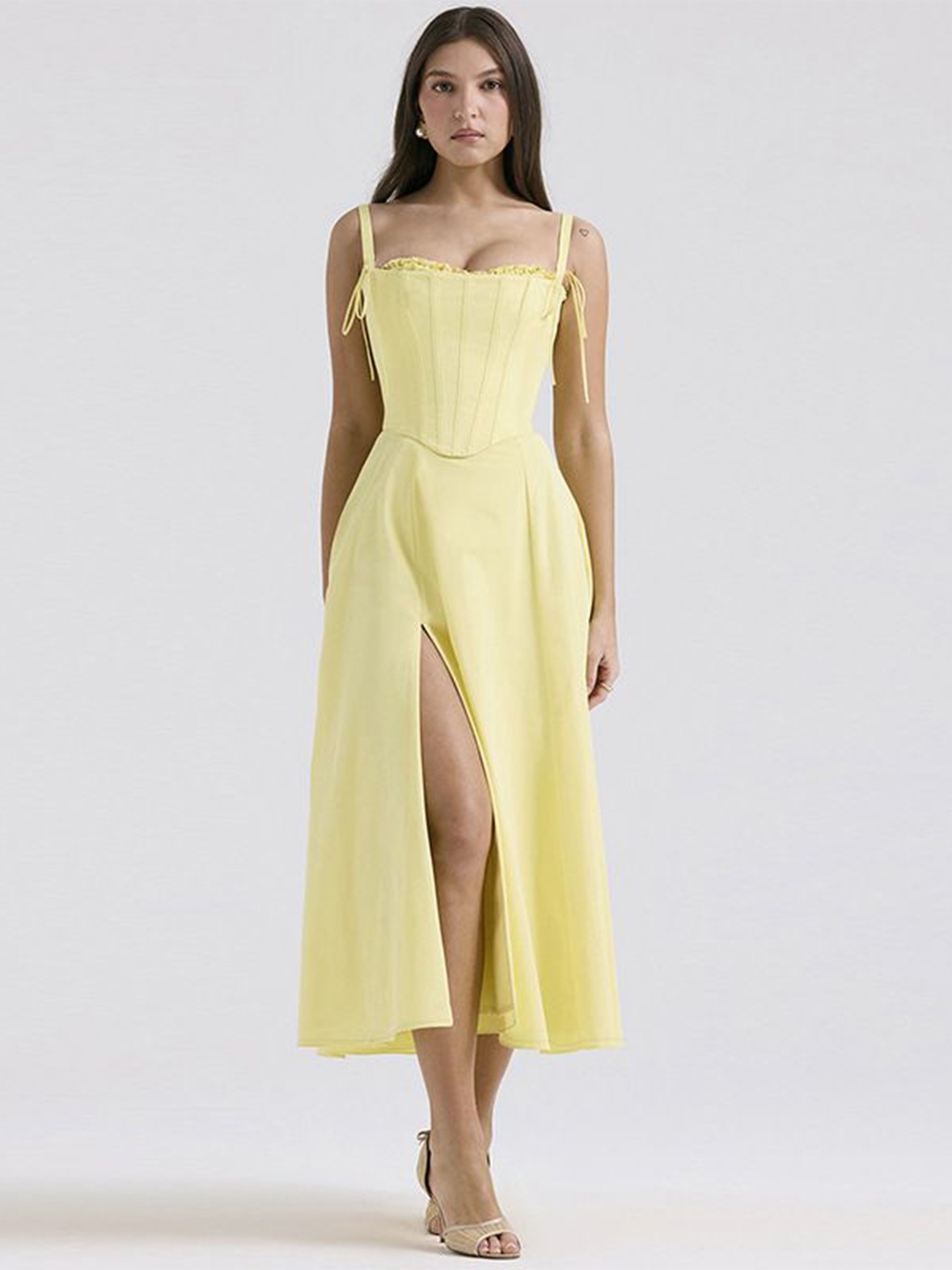 

MIAKEE Women A-Line Midi Dress, Yellow