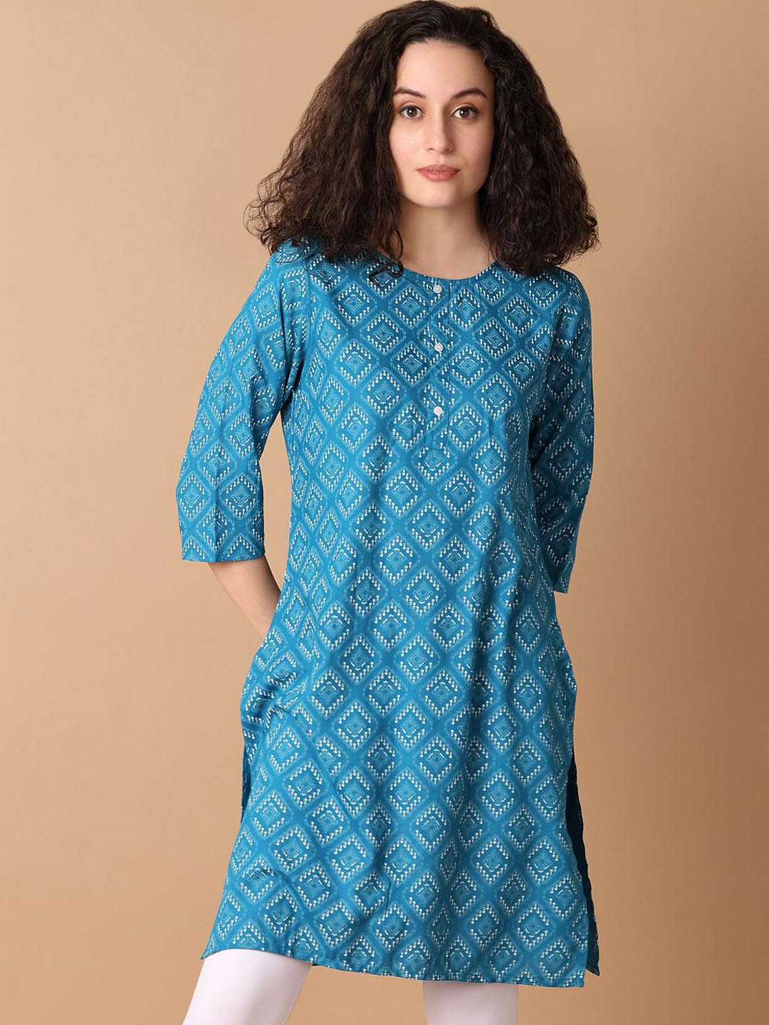 

V-Mart Women Geometric Printed Kurta, Teal
