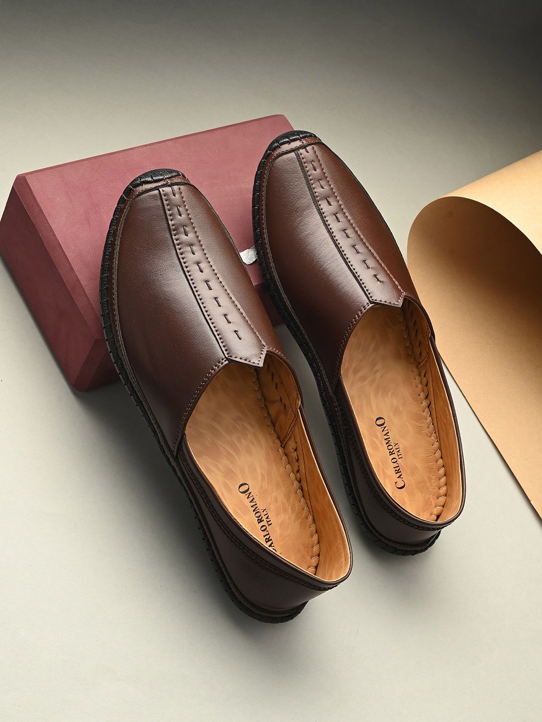 

CARLO ROMANO Men Slip-On Regular Mojaris, Brown